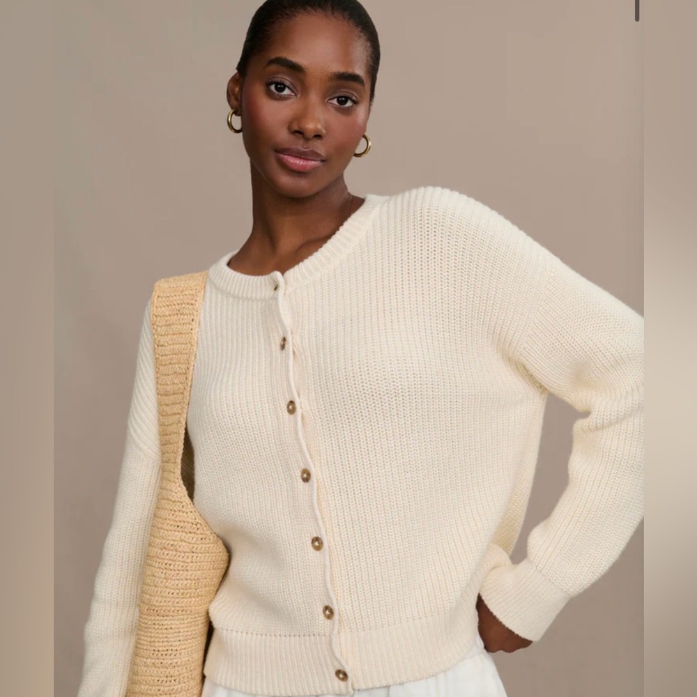 Jenni Kayne Cotton Hayes Crewneck Cardigan Ivory